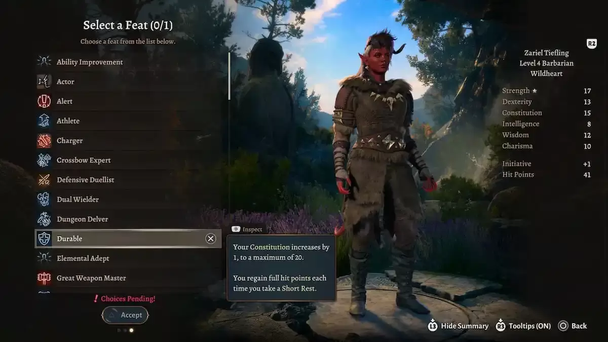 Una imagen que muestra un bárbaro y la hazaña duradera en Baldur's Gate 3 (BG3), como parte de un artículo sobre las mejores hazañas para seleccionar para la clase.