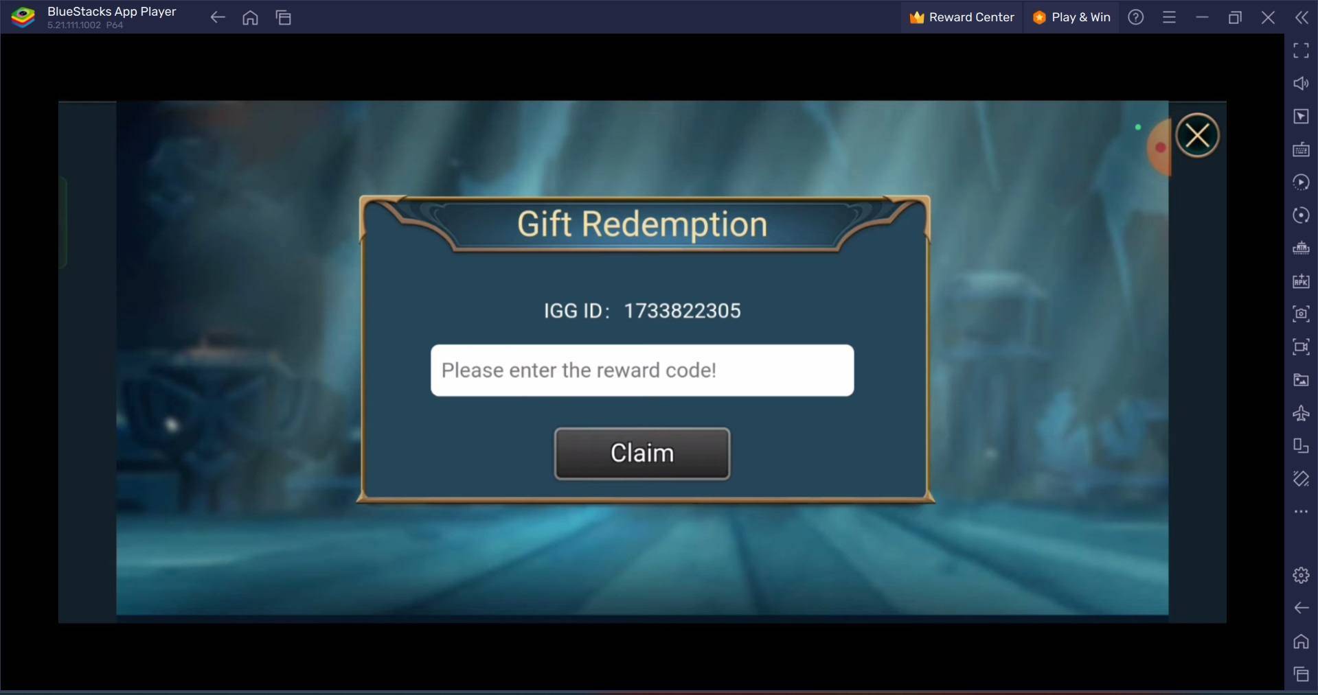 Mobile Royale - Redeem Code Interface