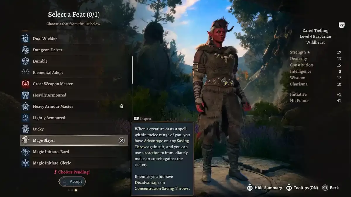 Una imagen que muestra un bárbaro y la hazaña de Slayer de Mago en Baldur's Gate 3 (BG3), como parte de un artículo sobre las mejores hazañas para seleccionar para la clase.