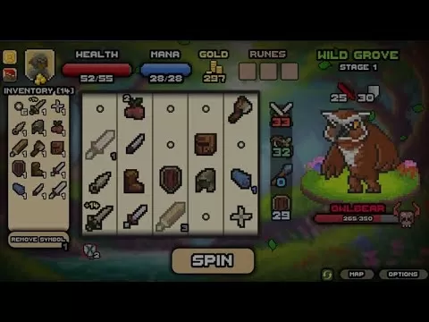 슬롯 머신 메커니즘이 적용된 Spin Hero 게임 플레이