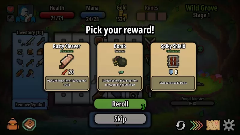 Ein Menü verschiedener Power-Ups und Waffen