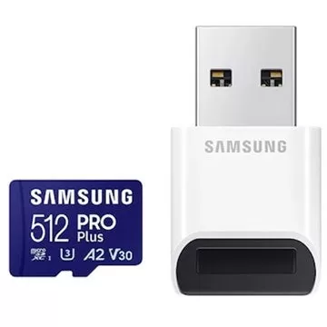 512GB 삼성 프로 플러스 마이크로 SDXC 카드(USB 리더 포함)