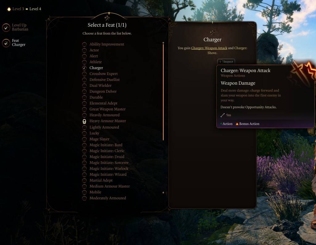 Una imagen que muestra la hazaña del cargador en Baldur's Gate 3 (BG3), como parte de un artículo sobre las mejores hazañas para seleccionar para la clase.