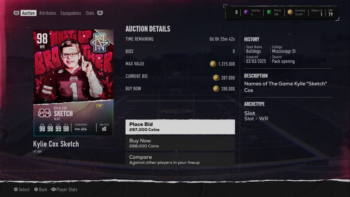 Sketch Card in College Football 25 als Teil eines Artikels darüber, wie Shane Gillis zu bekommen ist.