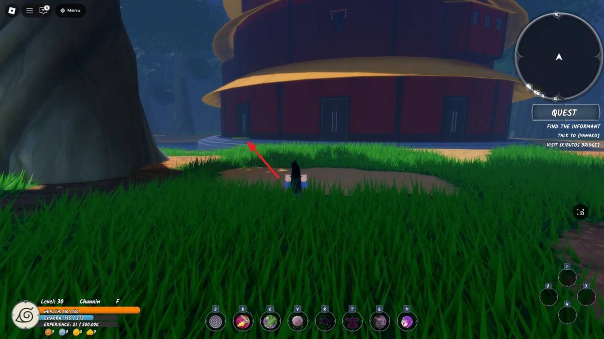 Standort des Eingangs zum vierundvierzigsten Turm, ein wichtiger Ort in der Chunin-Prüfung, in Ninja Time Roblox Experience