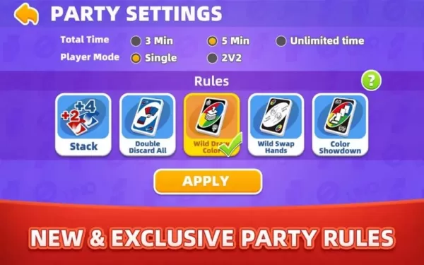 Uno Arcade Edition gameplay showing special rule selections