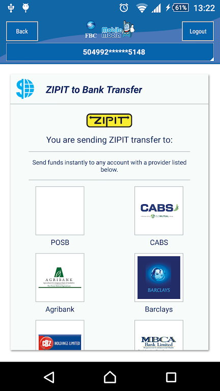 Schermata FBC Mobile Banking 1