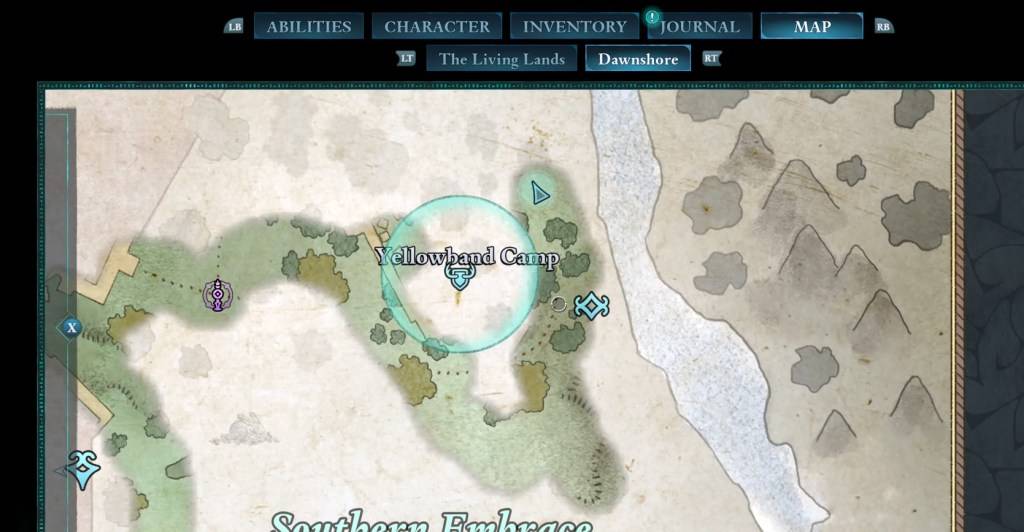 Eine Karte aus bekannter, die den Ort des in der einschüchternden katzenkodischen Codpiece -Karte erwähnten Schatzes zeigt.