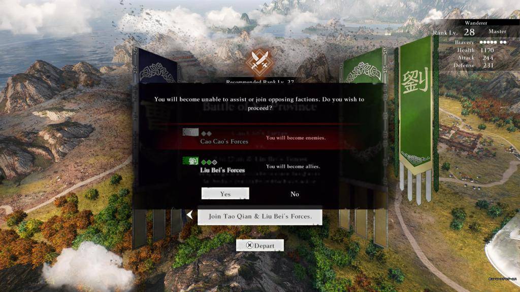 Eine Option, sich entweder mit Cao Cao oder Liu Bei in Dynasty Warriors zu verbünden: Origins