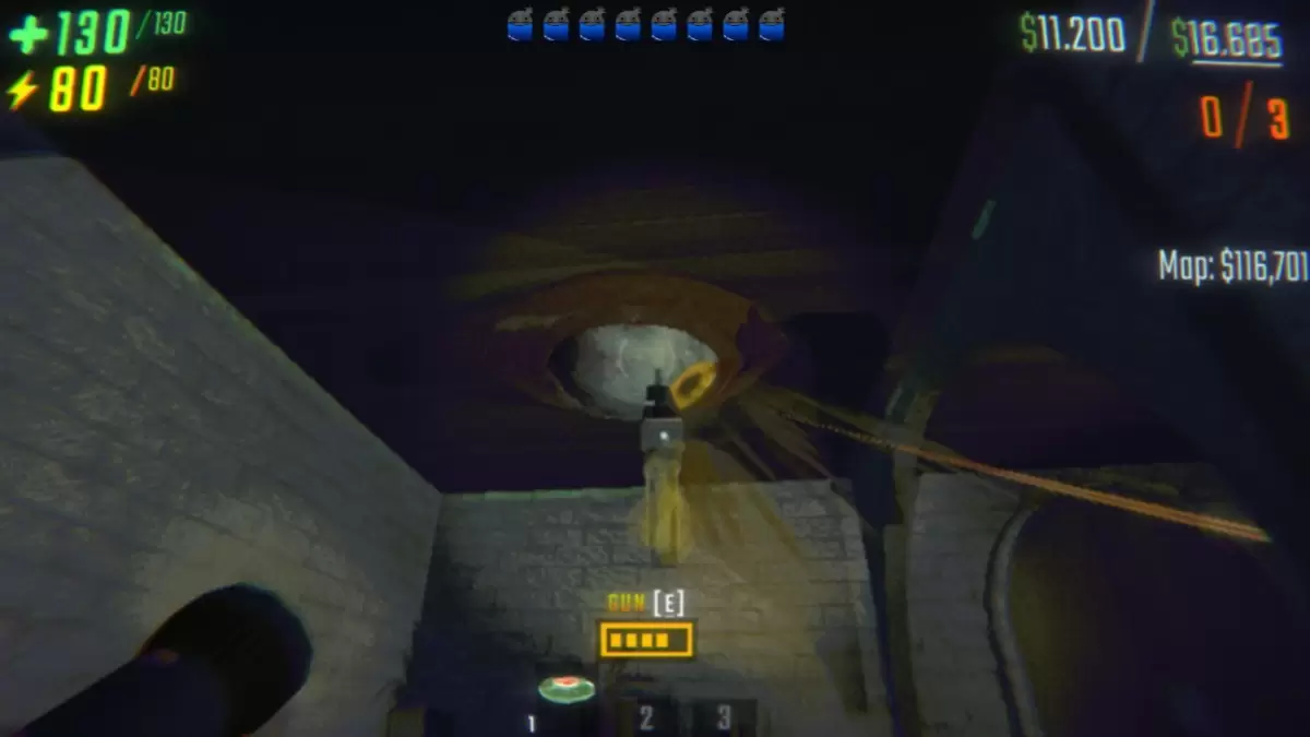 Waffe, die auf ein Repo -Peeper -Monster zielt