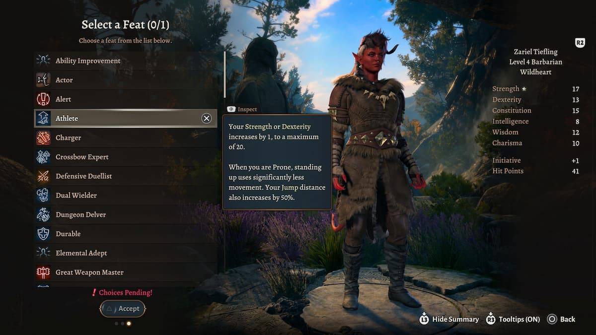 Una imagen que muestra un bárbaro y la hazaña del atleta en Baldur's Gate 3 (BG3), como parte de un artículo sobre las mejores hazañas para seleccionar para la clase.