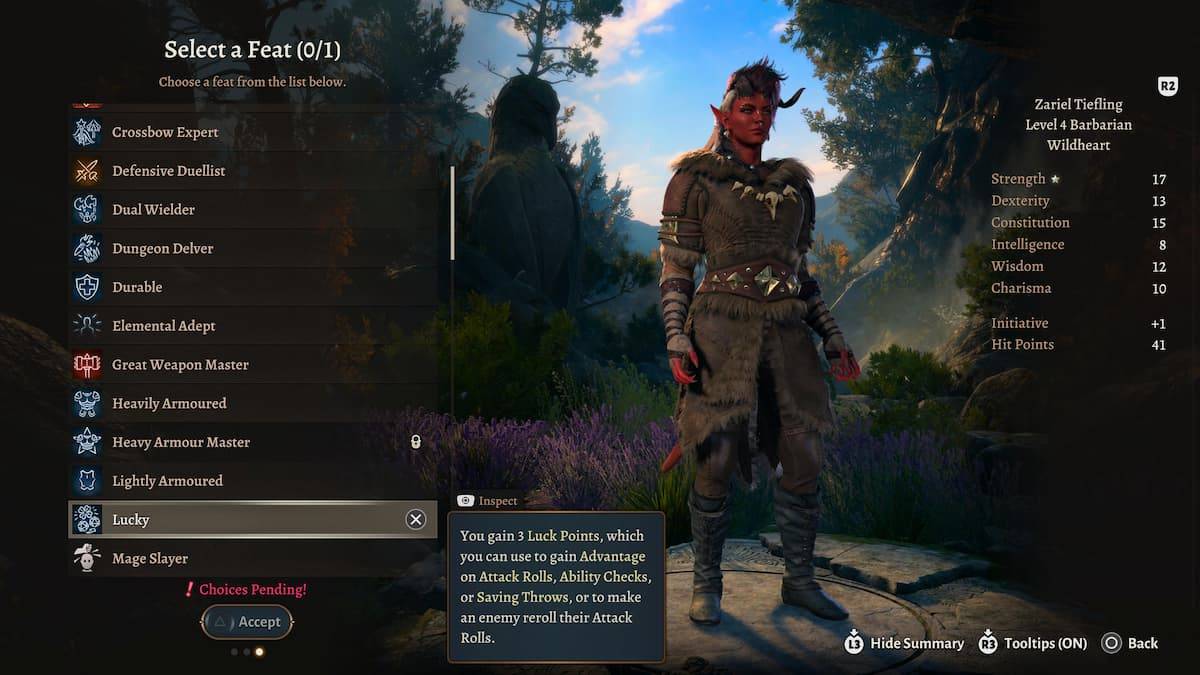 Una imagen que muestra a un bárbaro y la hazaña afortunada en Baldur's Gate 3 (BG3), como parte de un artículo sobre las mejores hazañas para seleccionar para la clase.